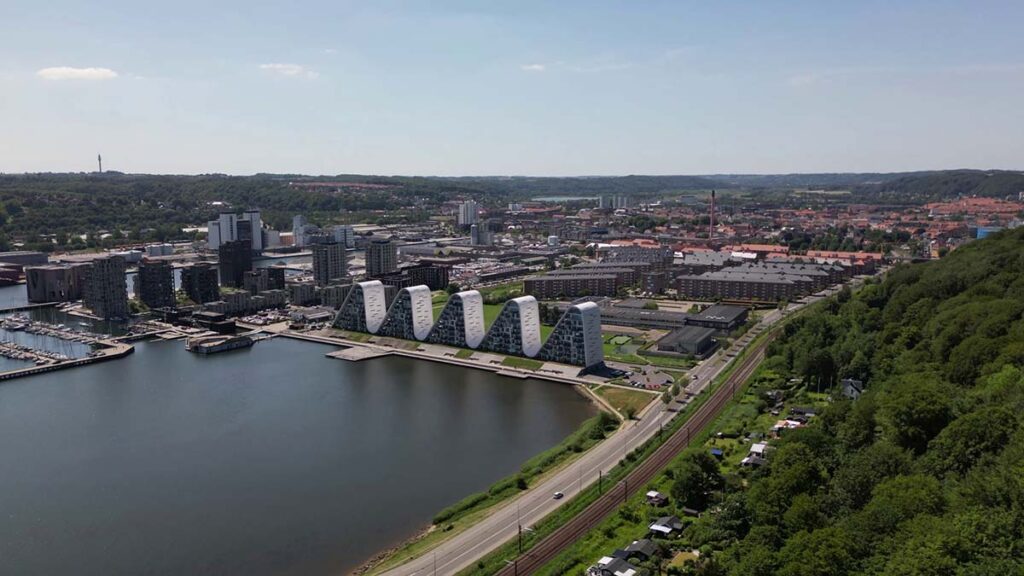 Dronefoto af Vejle hvor Jysk Ventilationsservice tilbyder ventilationsrens og indregulering