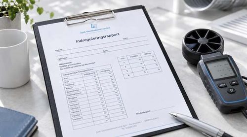 Eksempel p&aring; indreguleringsrapport for ventilationsanl&aelig;g